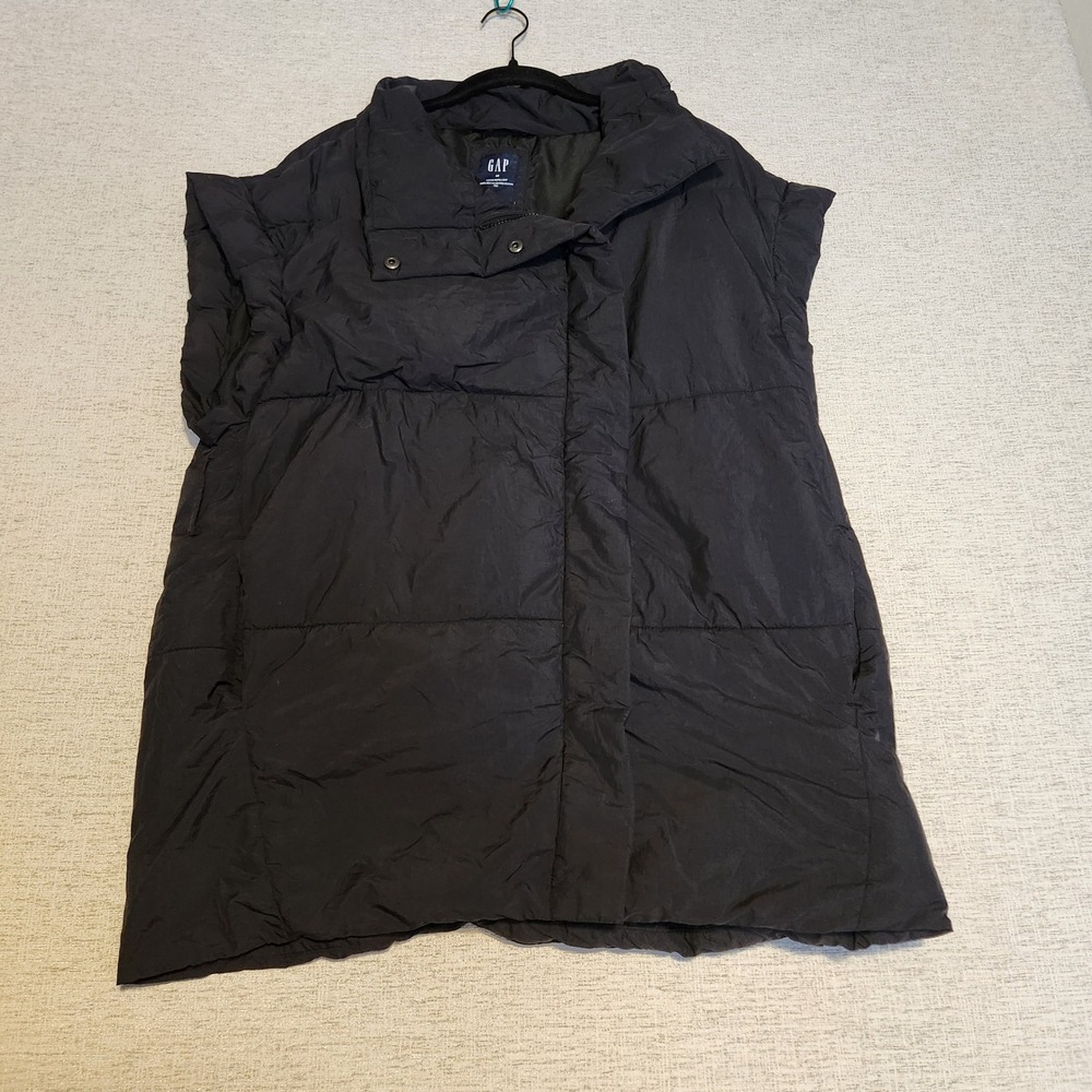 GAP Duvet Wrap Vest Womens M Black Puffer Oversized Water Repellent Longline